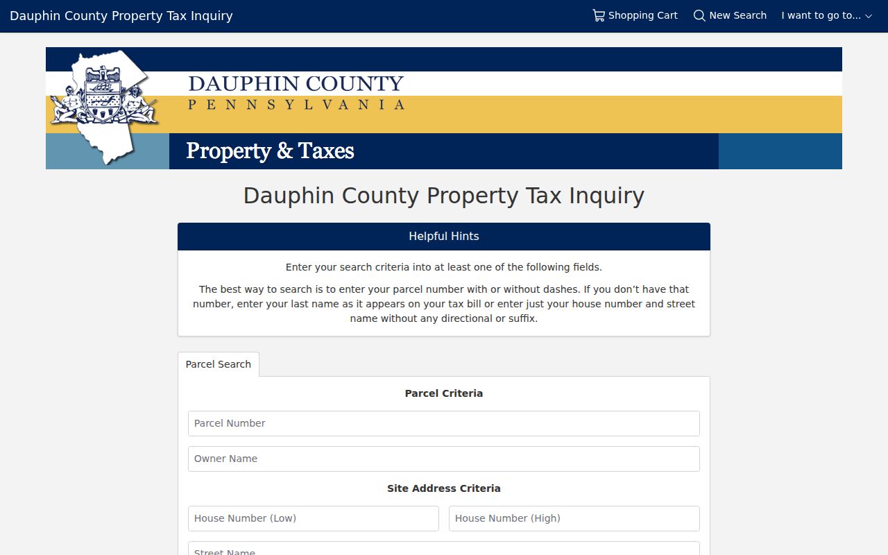 Derry Township residents directory County Property Tax Inquiry search fields