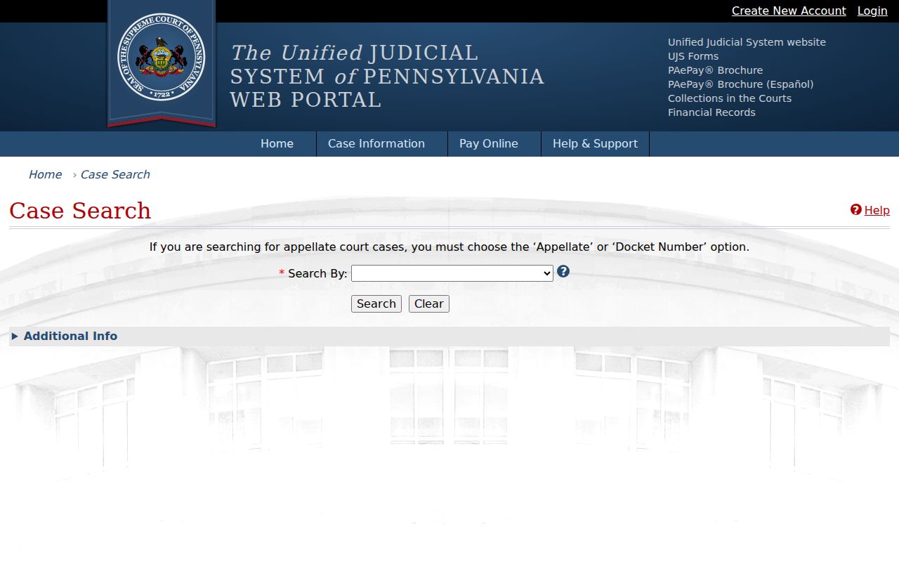 Derry Township residents directory Pennsylvania UJS Case Search form