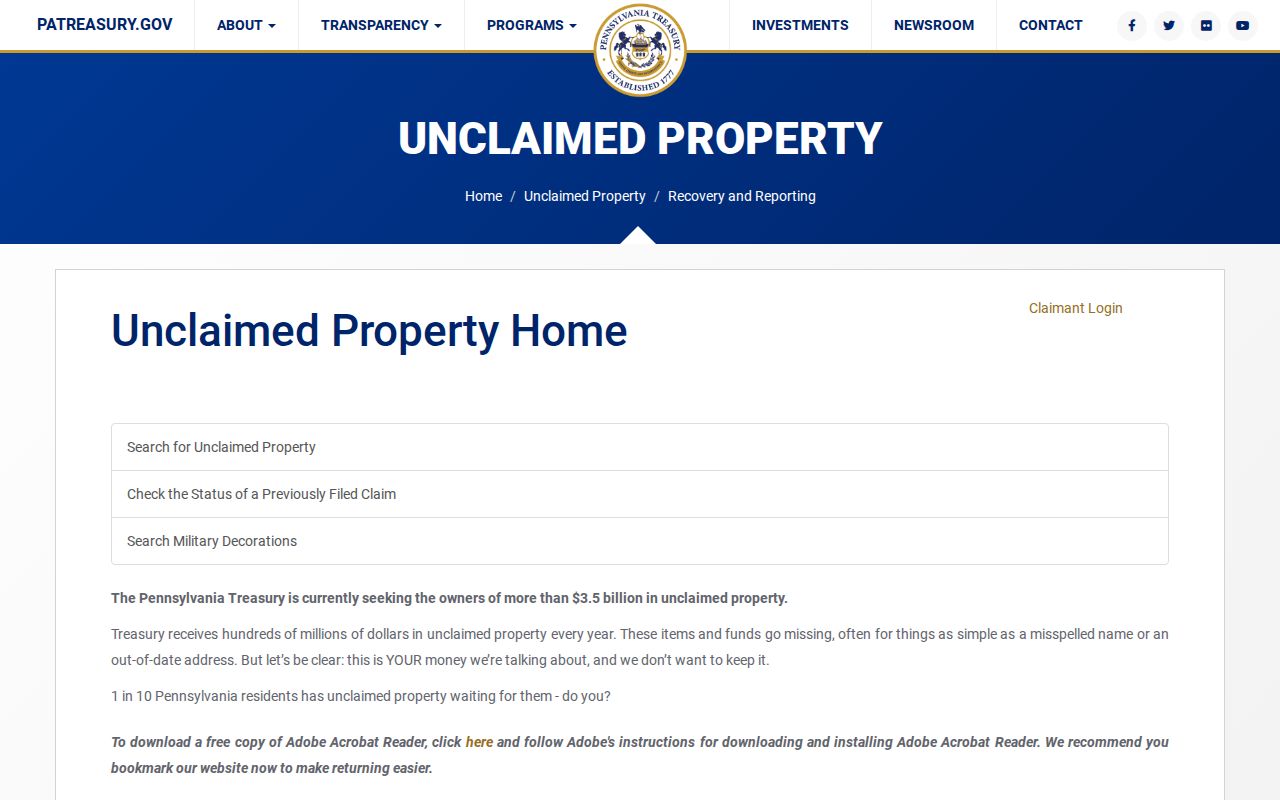 Derry Township residents directory Pennsylvania Treasury unclaimed property search