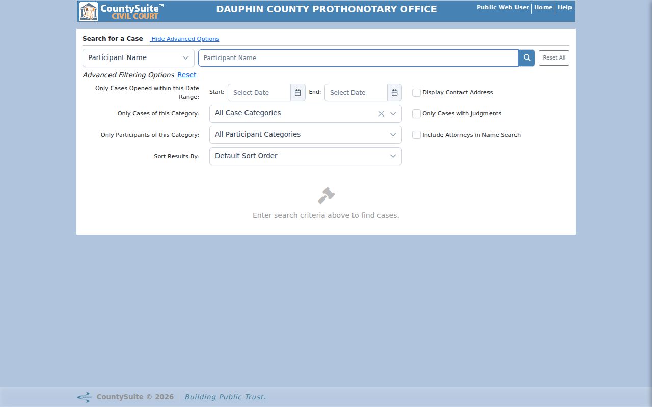 Derry Township resident lookup through Dauphin County civil case search