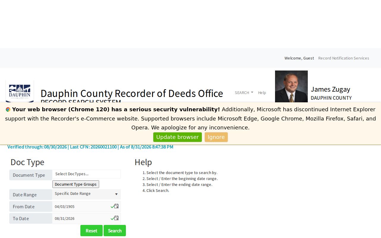 Derry Township street directory Recorder document-type search