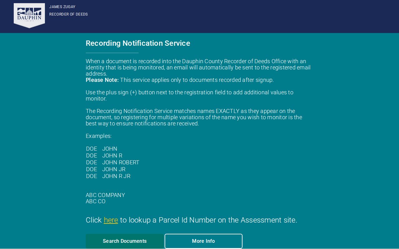 Derry Township street directory Recorder notification service